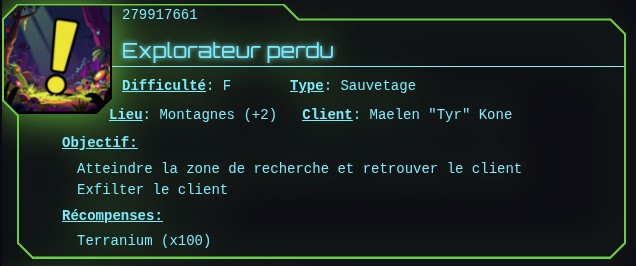 Carte de mission "Explorateur Perdu"