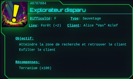 Carte de mission "Explorateur Disparu"