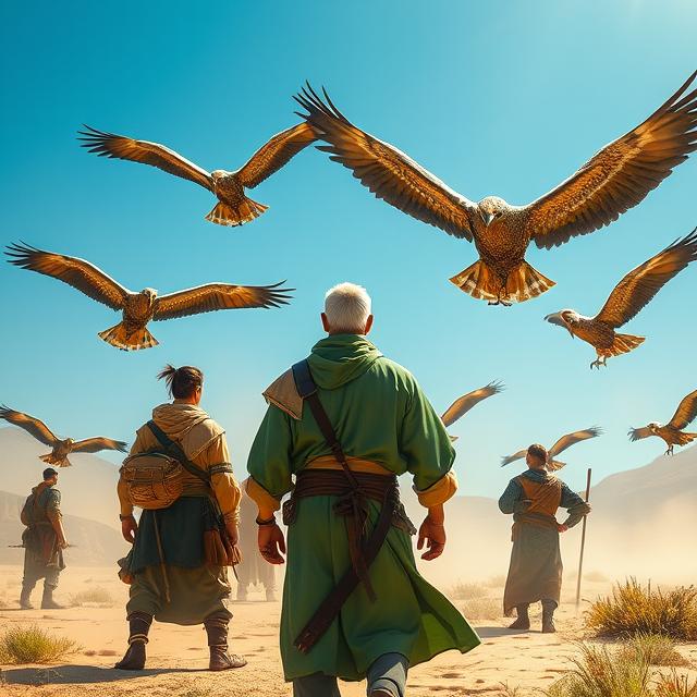 Nos aventuriers se battant contre les vautours-fennec